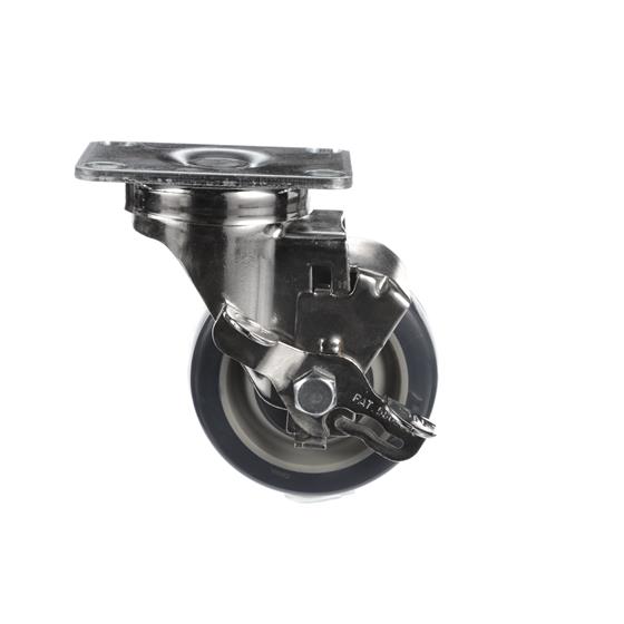 Picture of Medium Duty 2-3/8" x 3-5/8"  Plate Caster With 3-1/2" Blue Polyurethane Wheel And Brake