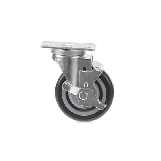 Picture of Medium Duty 2-3/8" x 3-5/8"  Plate Caster With 5" Blue Polyurethane Wheel With Brake