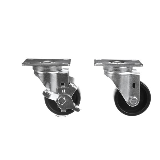 Picture of Caster Kit, Medium Duty 2-3/8" x 3-5/8" Plate Caster With 3" Black Polyolefin Wheel, 2 Brake And 2 Non-Brake In Retail Box