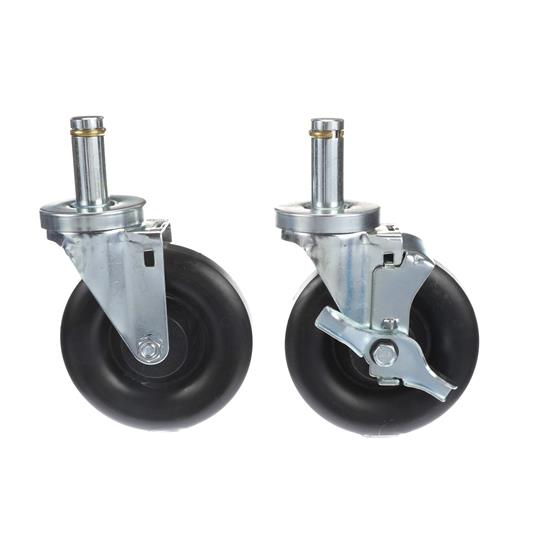 Picture of Caster Kit, Medium Duty .846" x 2-3/4" Spring Ring Stem Caster With 5" Black Polyolefin Wheel, 2 Brake And 2 Non-Brake In Retail Box