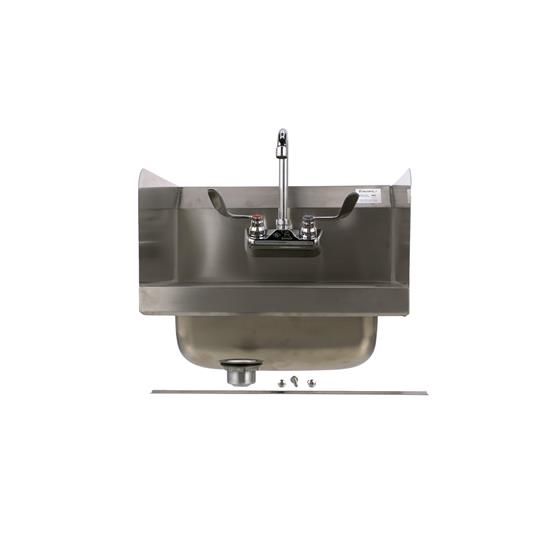 Picture of Encore Wall Mount Type 304 Series Stainless Steel Hand Sink 14" x 10" x 5" Deep with 4" OC Holes, Double side splash and TLL15-4100-SE4Z Faucet
