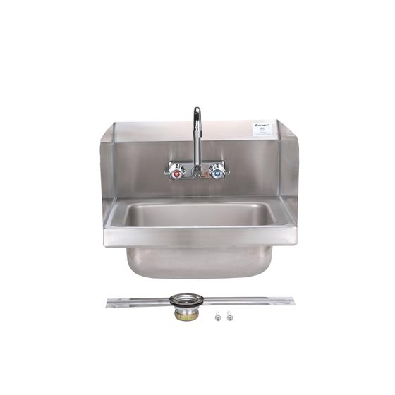 Picture of Encore Wall Mount Type 304 Series Stainless Steel Hand Sink 14" x 10" x 5" Deep with 4" OC Holes, Double side splash and KHS15-4000 Faucet
