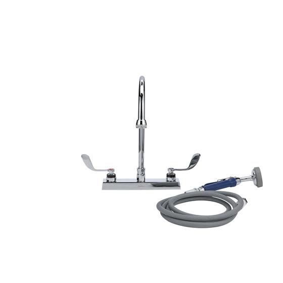 Picture of Encore® 8" OC Deck Mount Veterinary Faucet 72" Hose with Lightweight Aluminum Side Sprayer and 4" Wrist Blade Handles