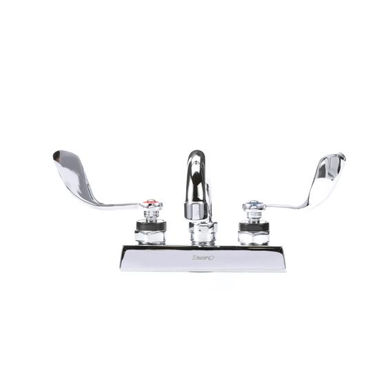 Picture of Encore 4" OC Deck Mount Faucet with 6" Swivel Spout with Vandal Resistant Aerator and 4" Wrist Blade Handles