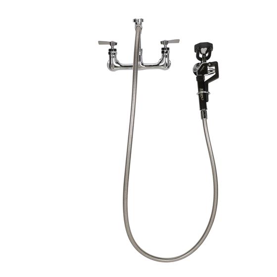 Picture of Encore® 8" OC. Brass Chrome Plated Wall Mount Utility Spray Assembly Angled Spray Head Add on Faucet with 12" Spout and 96" Hose