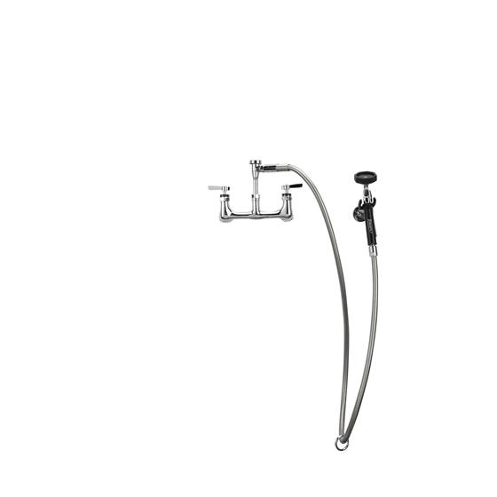 Picture of Encore® 8" OC. Brass Chrome Plated Wall Mount Utility Spray Assembly Angled Spray Head Vacuum Breaker and 72" Hose