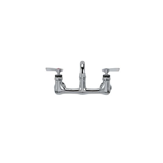 Picture of Encore® 8" OC. Brass Chrome Plated Wall Mount Faucet with 8" Swivel Spout Lever Handles and Retail Packaging