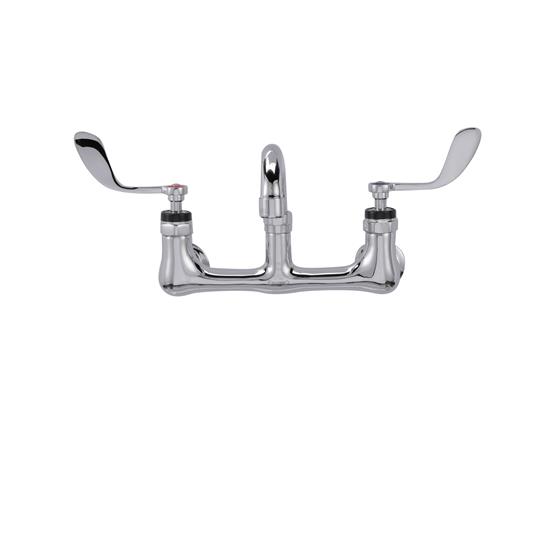 Picture of Encore® 8" OC. Brass Chrome Plated Wall Mount Faucet with 8" Swivel Spout 4" Wrist Blade Handles, Retail Packaging