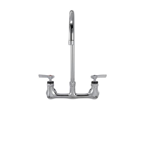 Picture of Encore® 8" OC. Brass Chrome Plated Wall Mount Faucet with 8" Swivel Gooseneck Spout Lever Handles (Retail Packaging)