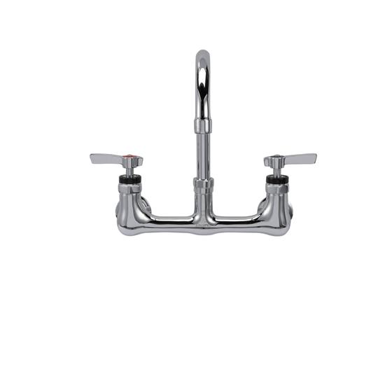 Picture of Encore® 8" OC. Brass Chrome Plated Wall Mount Faucet Ceramic Valves with 6" Swivel Gooseneck Spout