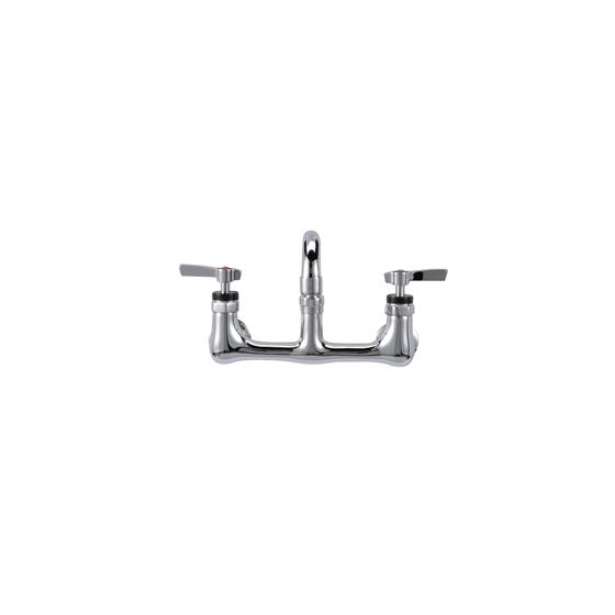 Picture of Encore® 8" OC. Brass Chrome Plated Wall Mount Faucet Ceramic Valves with 10" Swivel Spout, Retail Packaging