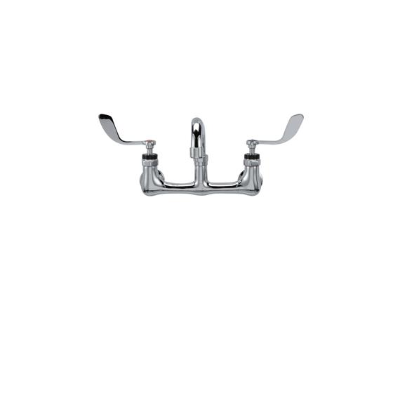 Picture of Encore® 8" OC. Brass Chrome Plated Wall Mount Faucet Ceramic Valves with 14" Swivel Spout 4" Wrist Blade Handles