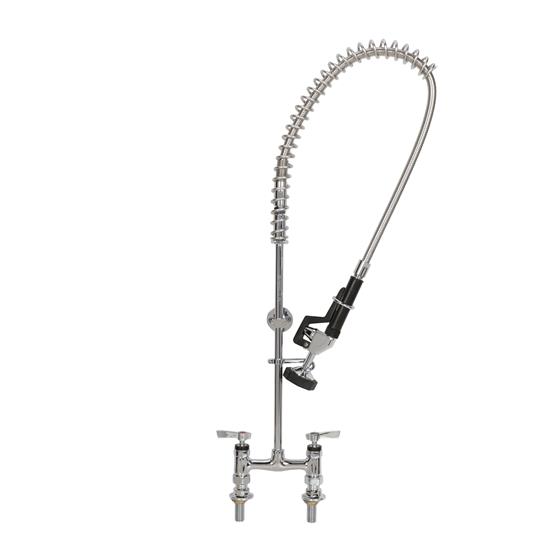 Picture of Encore®  4" OC Brass Chrome Plated Elevated Deck Mount Pre-Rinse with Wall Bracket, Retail Packaging