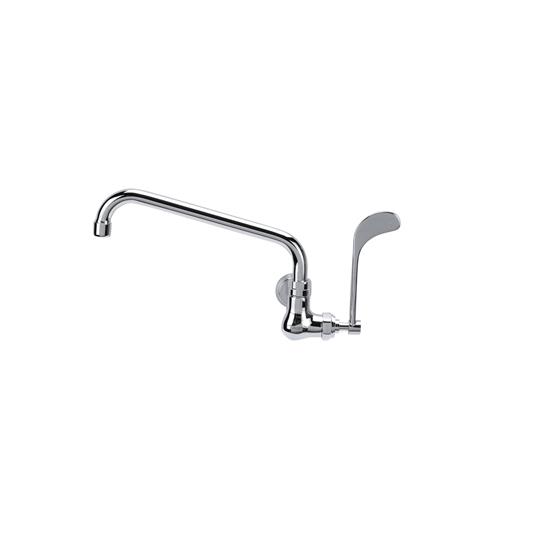 Picture of Encore® Brass Chrome Plated Single Wall Mount Wok Range Faucet with 10" Swivel Spout and 6" Wrist Blade Handles