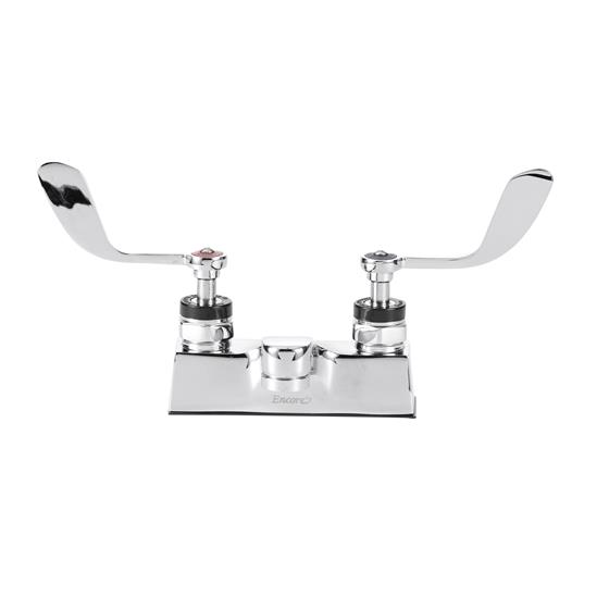 Picture of Encore® Brass Chrome Plated 4" OC Centerset Deck Mount Faucet with 4" Cast Spout Spout and 4" Wrist Blade Handles
