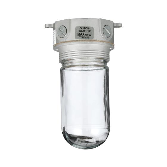 Picture of 100W 120VAC Brushed Aluminum Surface Mount Incandescent Refrigeration Light With Clear Glass Globe