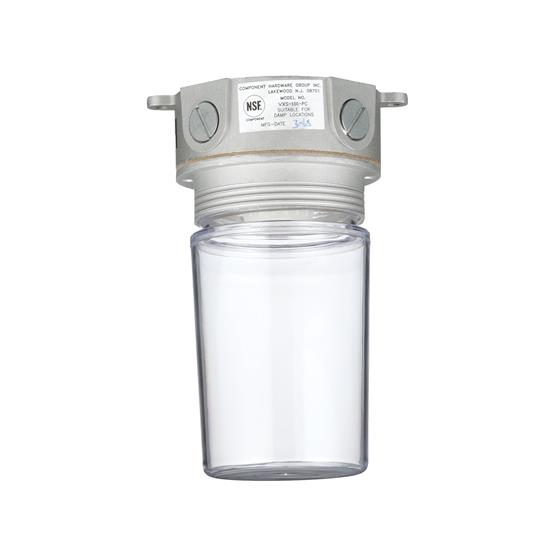 Picture of 100W 120VAC Brushed Aluminum Surface Mount Incandescent Refrigeration Light With Clear Polycarbonate Globe