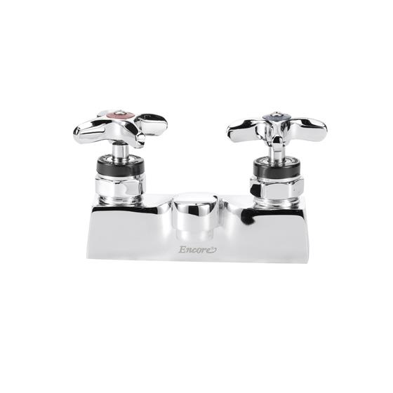Picture of Encore® Brass Chrome Plated 4" OC Centerset Deck Mount Faucet Ceramic Valves with 4" Cast Spout Spout Cross Handles
