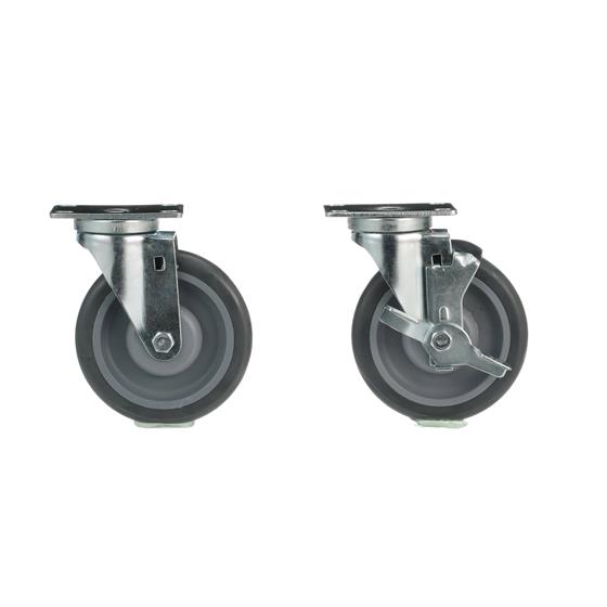 Picture of Caster Kit, Medium Duty 2-3/8" x 3-5/8" Plate Caster With 5" Gray Polyurethane Wheel, 2 Brake And 2 Non-Brake In Retail Box