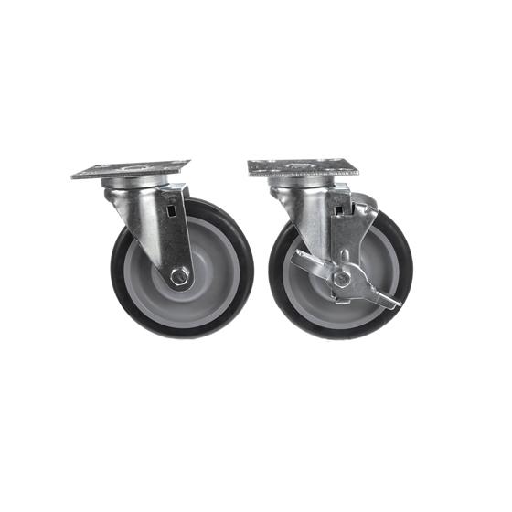Picture of Caster Kit, Medium Duty 4" x 4" Universal Plate Caster With 5" Blue Polyurethane Wheel, 2 Brake And 2 Non-Brake In Retail Box
