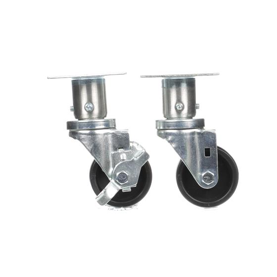 Picture of Caster Kit, 6" OA Medium Duty 3-1/2" Square Plate Adjustable Caster Leg With 3" Black Polyolefin Wheel, 2 Brake And 2 Non-Brake In Retail Box