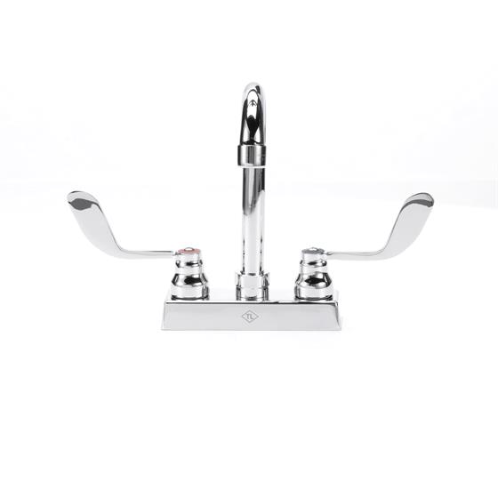 Picture of TOP-LINE® 4" OC Deck Mount Faucet Ceramic Valves 4" Wrist Blade Handles with 3-1/2" Swivel Gooseneck Spout