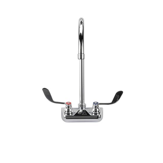 Picture of TOP-LINE® 4" OC Wall Mount Faucet Ceramic Valves with 8-1/2" Swivel Gooseneck Spout and 4" Wrist Blade Handles, Retail Packaging