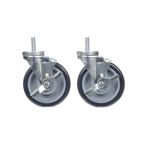Picture of Caster Kit, Medium Duty 1/2-13 x 1" Threaded Stem Caster With 5" Blue Polyurethane Wheel, 4 Brake In Retail Box