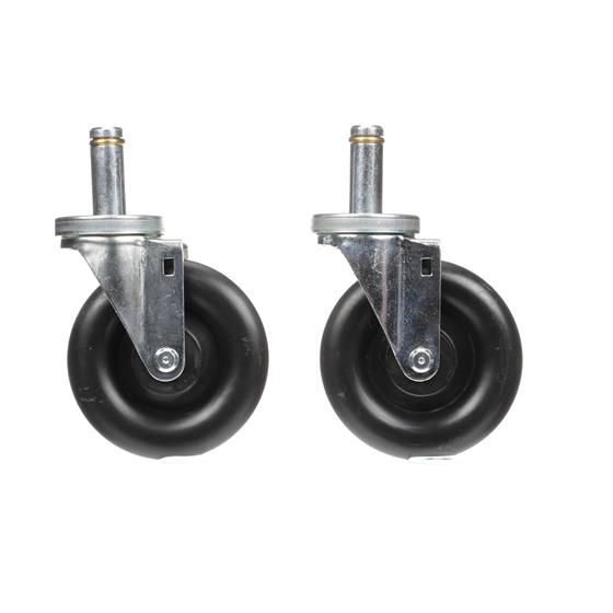 Picture of Caster Kit, Medium Duty .846" x 2-3/4" Spring Ring Stem Caster With 5" Black Polyolefin Wheel, 2 Brake And 2 Non-Brake With Bumpers In Retail Box