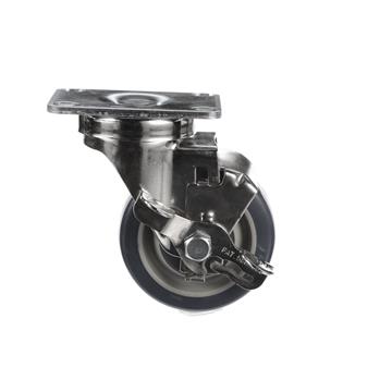 Picture of Medium Duty 2-3/8" x 3-5/8"  Plate Caster With 3-1/2" Blue Polyurethane Wheel And Brake