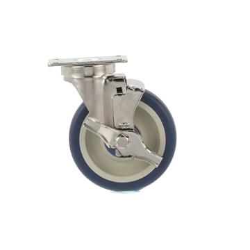 Picture of Medium Duty 2-3/8" x 3-5/8"  Plate Caster With 5" Blue Polyurethane Wheel And Brake