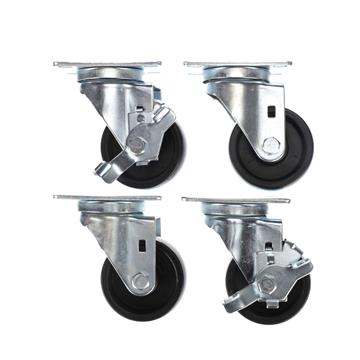Picture of Caster Kit, Medium Duty 2-3/8" x 3-5/8" Plate Caster With 3" Black Polyolefin Wheel, 2 Brake And 2 Non-Brake In Retail Box