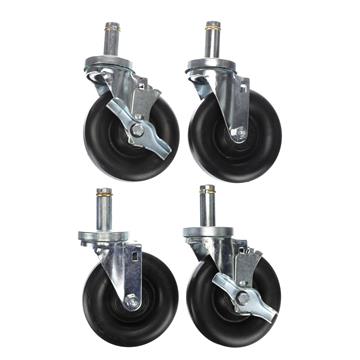 Picture of Caster Kit, Medium Duty .846" x 2-3/4" Spring Ring Stem Caster With 5" Black Polyolefin Wheel, 2 Brake And 2 Non-Brake In Retail Box