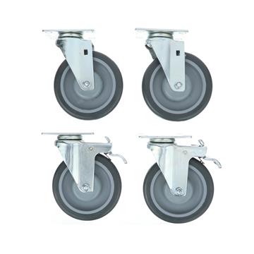 Picture of Caster Kit, Medium Duty 2-3/8" x 3-5/8" Plate Caster With 5" Gray Polyurethane Wheel, 2 Top Brake And 2 Non-Brake In Retail Box