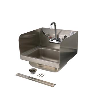 Picture of Encore Wall Mount Type 304 Series Stainless Steel Hand Sink 14" x 10" x 5" Deep with 4" OC Holes, Double side splash and TLL15-4100-SE4Z Faucet