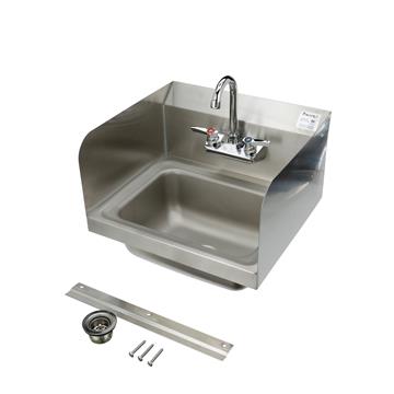Picture of Encore Wall Mount Type 304 Series Stainless Steel Hand Sink 14" x 10" x 5" Deep with 4" OC Holes, Double Side Splash and TLL15-4100-SE1Z Faucet