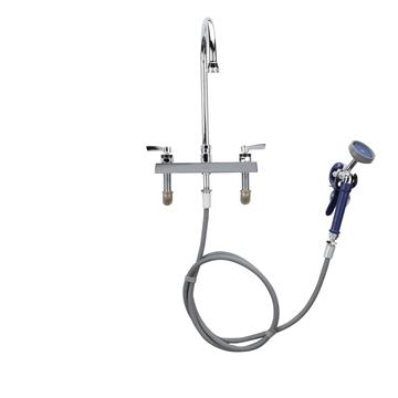 Picture of Encore® 8" OC Deck Mount Veterinary Faucet 96" Braided Hose with Lightweight Aluminum Side Sprayer and 4" Wrist Blade Handles