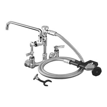 Picture of Encore® 8" OC. Brass Chrome Plated Wall Mount Utility Spray Assembly Angled Spray Head Add-On Faucet with 12" Spout and 60" Hose