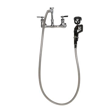 Picture of Encore® 8" OC. Brass Chrome Plated Wall Mount Utility Spray Assembly Angled Spray Head Add on Faucet with 12" Spout and 96" Hose