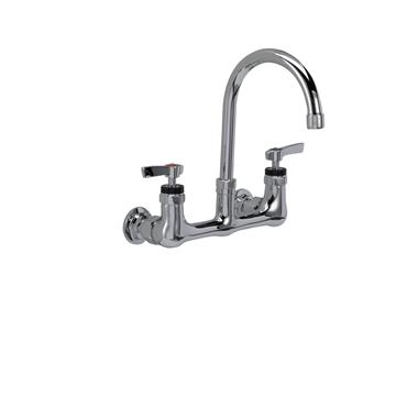 Picture of Encore® 8" OC. Brass Chrome Plated Wall Mount Faucet Ceramic Valves with 6" Swivel Gooseneck Spout