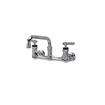 Picture of Encore® 8" OC. Brass Chrome Plated Wall Mount Faucet Ceramic Valves with 8" Swivel Spout 4" Wrist Blade Handles