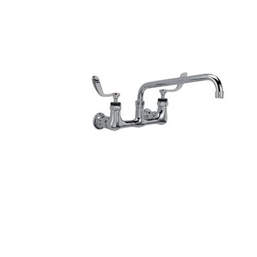 Picture of Encore® 8" OC. Brass Chrome Plated Wall Mount Faucet Ceramic Valves with 14" Swivel Spout 4" Wrist Blade Handles