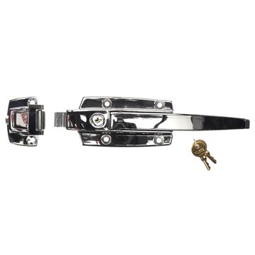 Picture of 3/4 to 1-5/8" Offset Polished Chrome Walk-In Cooler Door Safety Latch with Cylinder Lock and Strike
