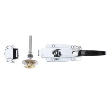 Picture of -1/8 to 3/8" Offset Polished Chrome Heavy Duty Walk-In Cooler Door Safety Latch with Cylinder Lock, Strike and Gaskets