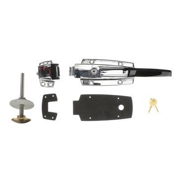 Picture of 3/4" to 1-5/8" Offset Polished Chrome Heavy Duty Walk-In Cooler Door Safety Latch with Cylinder Lock, Strike and Gaskets