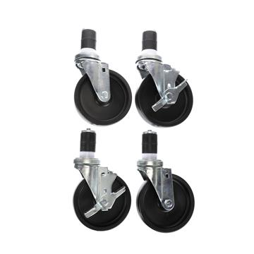 Picture of Caster Kit, Medium Duty 1-1/2" Expanding Stem Caster With 5" Black Polyolefin Wheel, 2 Brake And 2 Non-Brake In Retail Box