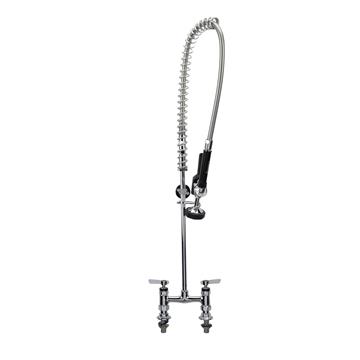 Picture of Encore® 6" OC Brass Chrome Plated Deck Mount Pre-Rinse Assembly with Wall Bracket and Stainless Steel Spring
