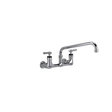 Picture of Encore® 8" OC. Brass Chrome Plated Wall Mount Faucet Ceramic Valves with 12" Swivel Spout, Retail Packaging