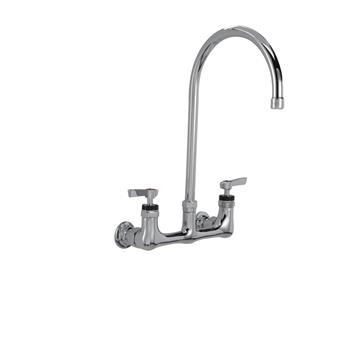 Picture of Encore® 8" OC. Brass Chrome Plated Wall Mount Faucet with 8" Swivel Gooseneck Spout Lever Handles (Retail Packaging)
