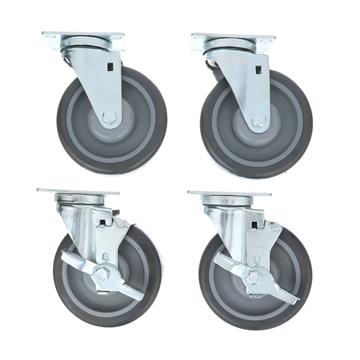 Picture of Caster Kit, Medium Duty 2-3/8" x 3-5/8" Plate Caster With 5" Gray Polyurethane Wheel, 2 Brake And 2 Non-Brake In Retail Box